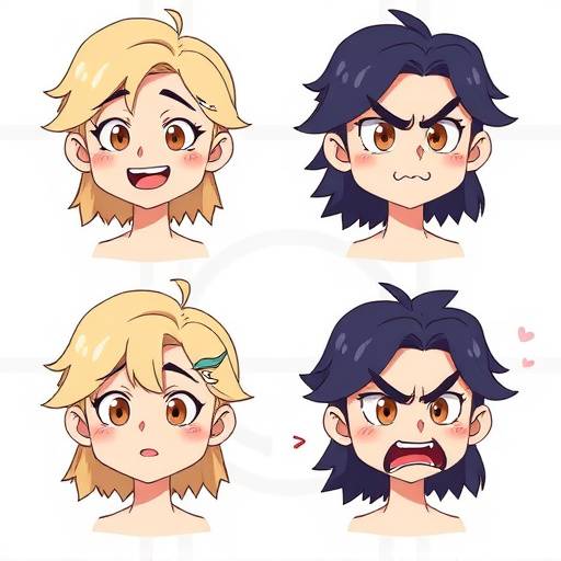 A character sheet showcasing various facial expressions and poses of a comic book character named Astra, including happy, sad, angry, and surprised expressions.